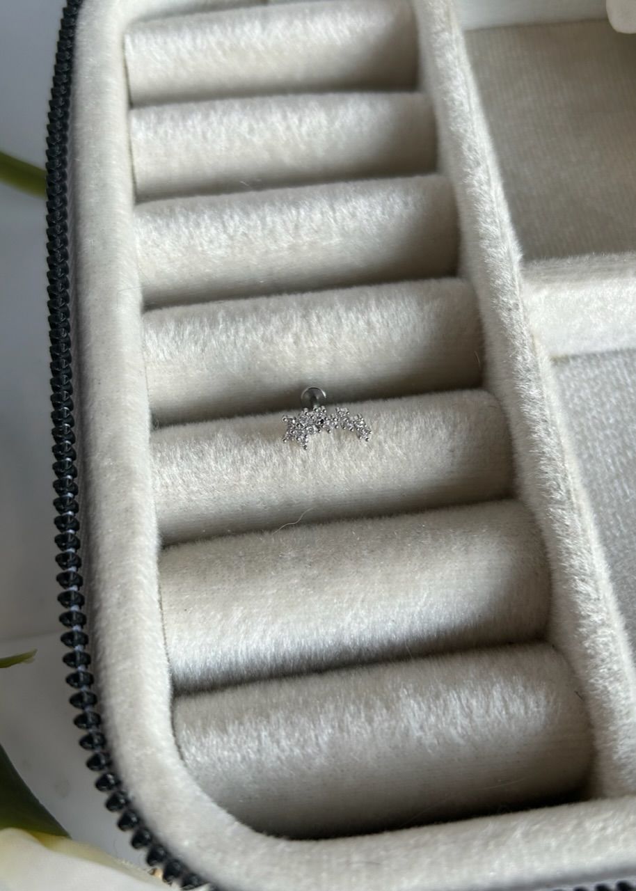 Zirkon Taşlı Floral Tragus Piercing 8mm Gümüş Renk