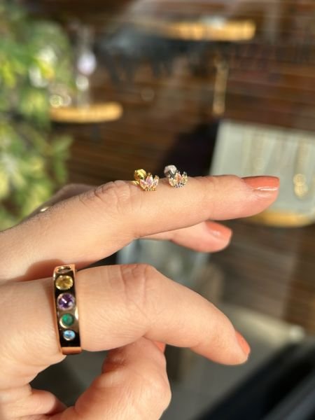 Çelik 3 Damla Opal Taç Tragus Piercing 8 mm