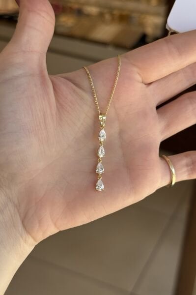 VIP Sıra 4 Damla Taşlı Kolye 45 cm 14K