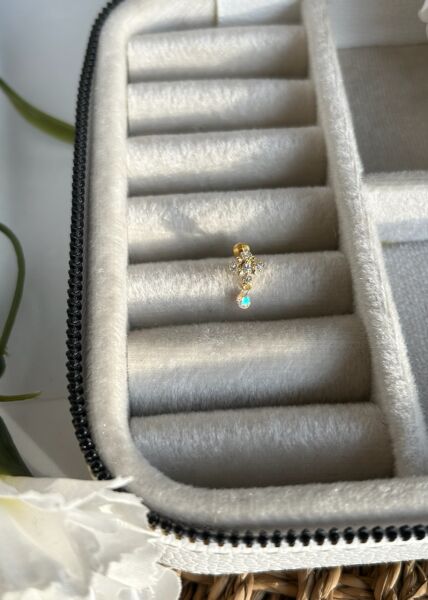 Çelik Opal Taş Sallantılı Kar Tanesi Tragus Piercing 8 mm