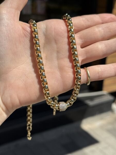 VIP Ortası Gömme Taşlı Silindir Model Küba Zincir Kolye 50 cm