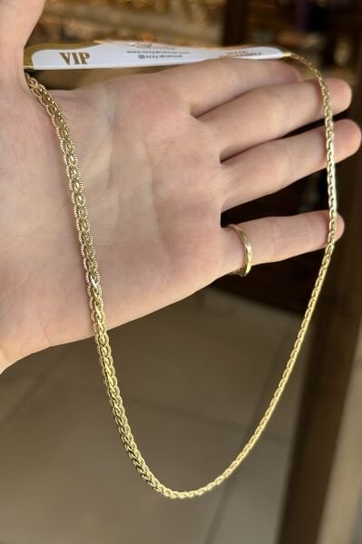 VIP Balık Sırtı Örgü Zincir Kolye 50 cm 14K