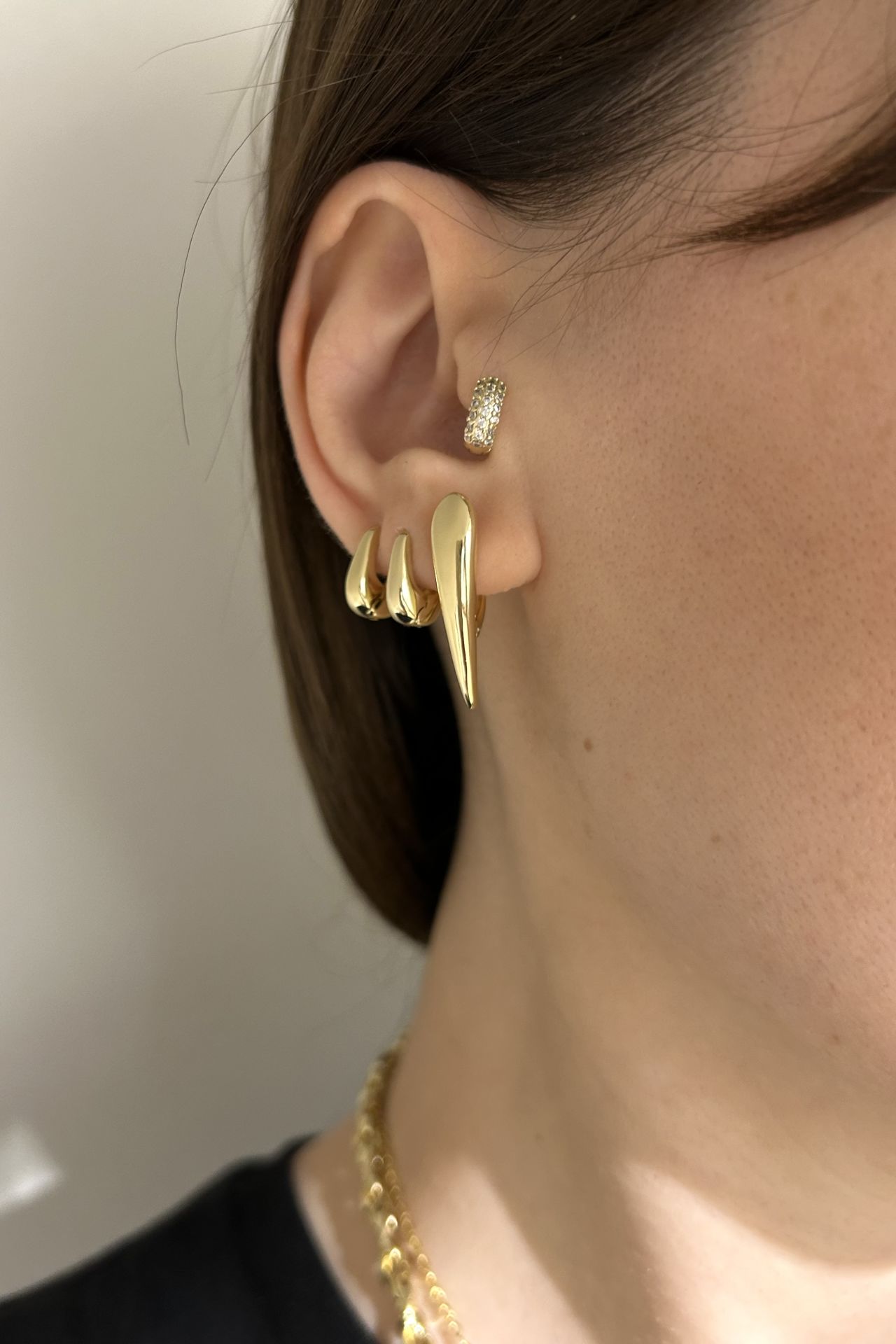 VIP Klipsli Uzun Damla Küpe 14K