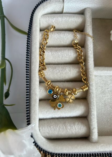 Çelik Yonca Charm Detaylı Bileklik 17 + 5 cm