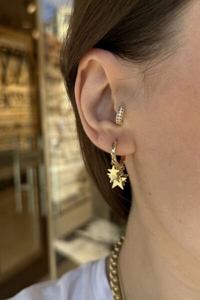 VIP Yıldızlı Shakira Halka Küpe 14K