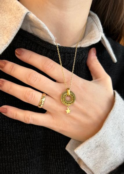 Çelik Yıldız Çarkı Burç Kolye