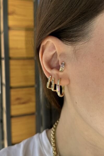 VIP Baget Opal Taşlı Oval Halka Küpe 14K