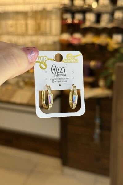 VIP Baget Opal Taşlı Oval Halka Küpe 14K