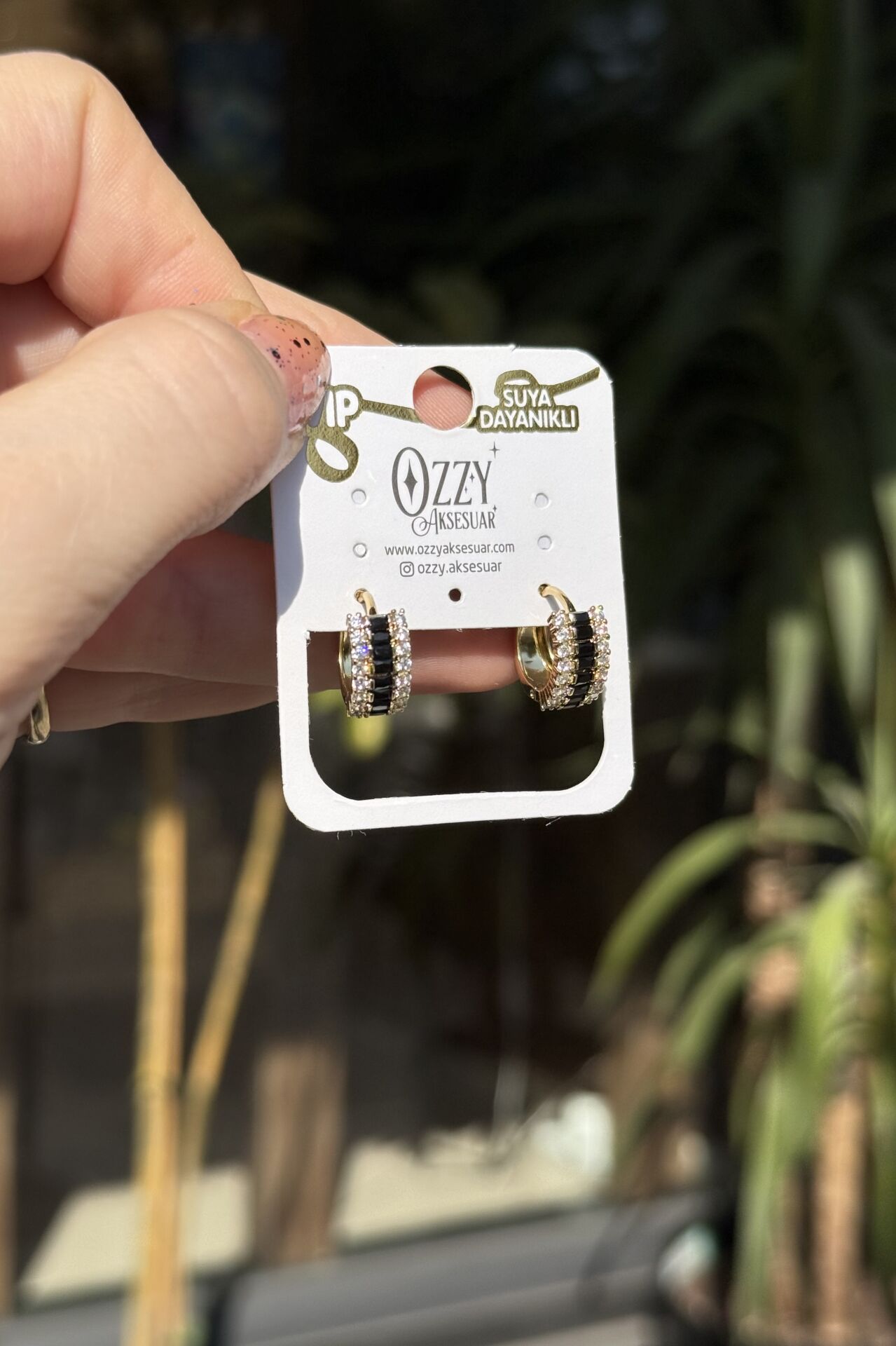 VIP Sıra Siyah ve Beyaz Zirkon Taşlı Halka Küpe 14K