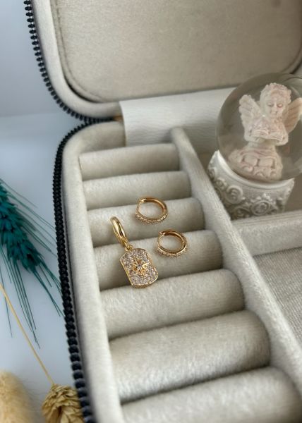 Plaka Üzeri Taşlı Kuzey Yıldızı Detay 3 'lü Set Küpe