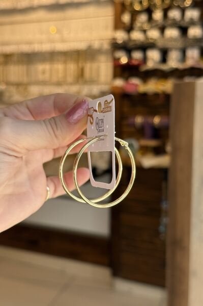 VIP İnce Sade Halka Küpe 4 cm 14K