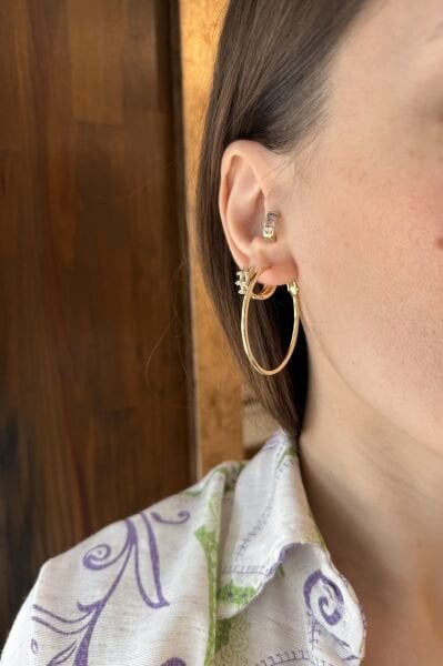 VIP İnce Sade Halka Küpe 4 cm 14K