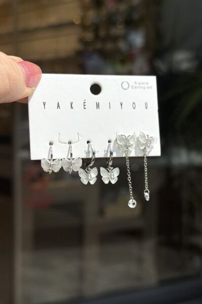 6'lı Set Küpe Sedefli Kelebek GümüşRenk