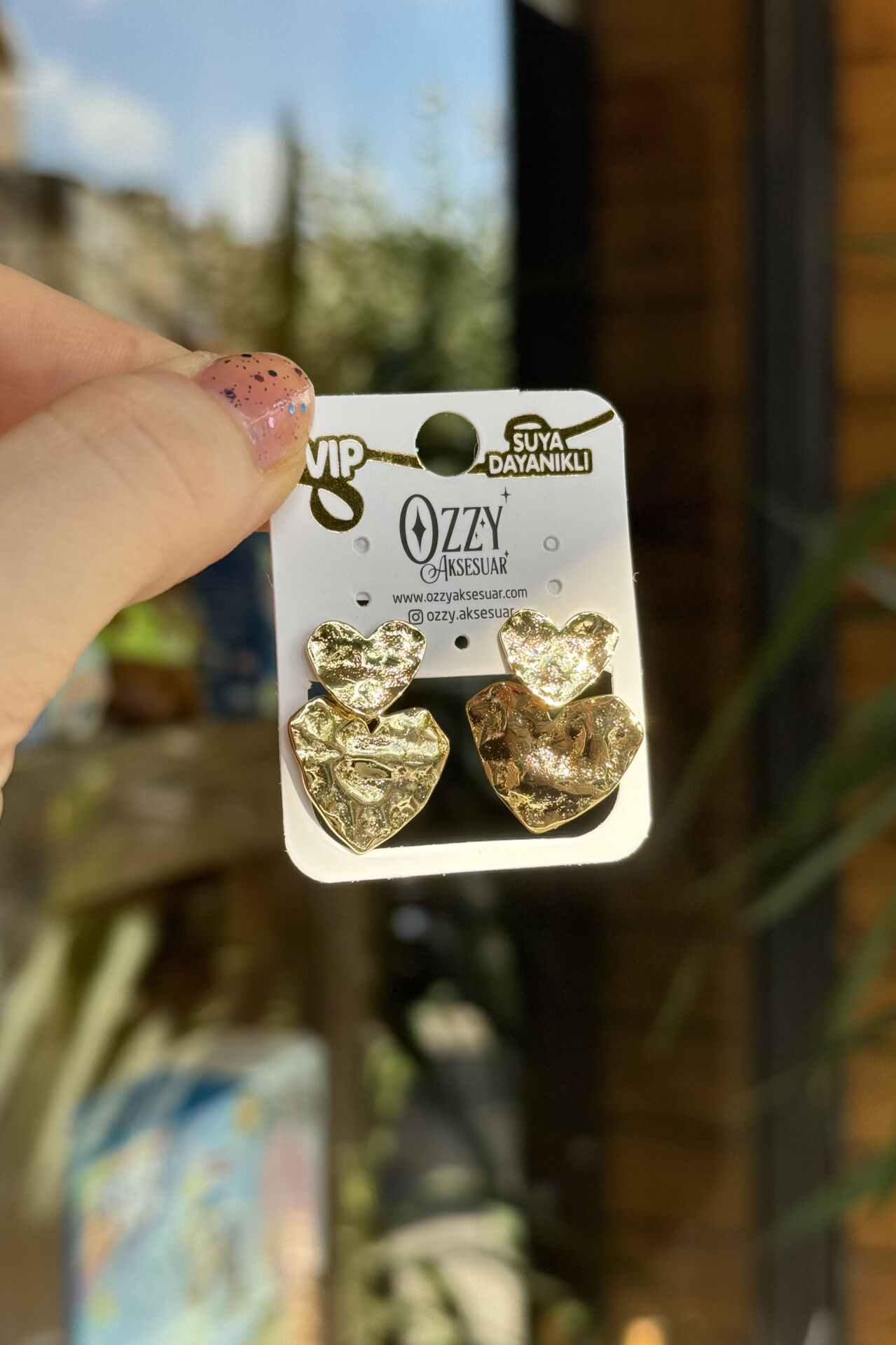 VIP 2'li Plaka Kalp Küpe 14K