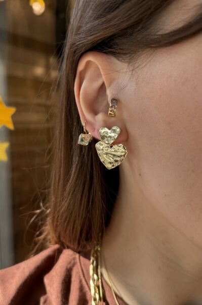 VIP 2'li Plaka Kalp Küpe 14K