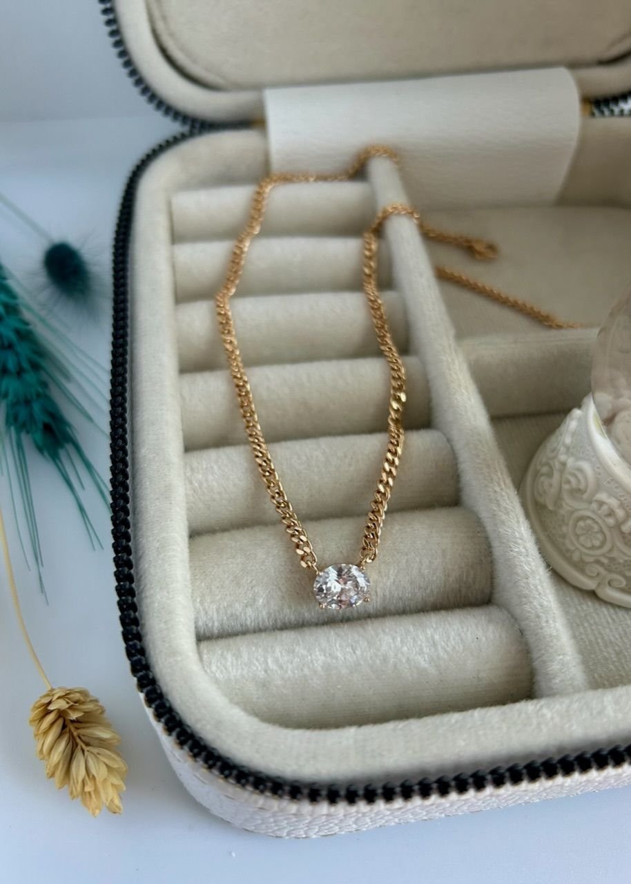 VIP Seri Oval Kristal Zirkon Taşlı Zincir Kolye