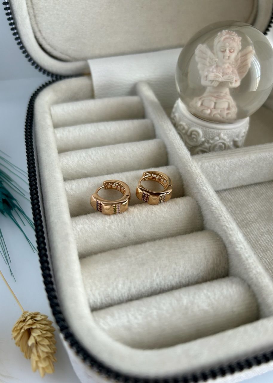 VIP Seri Renkli Taş İşlemeli Geometrik Desen Halka Küpe