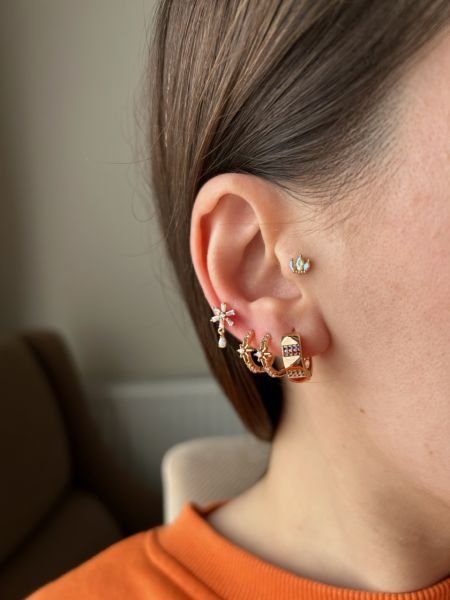 VIP Seri Renkli Taş İşlemeli Geometrik Desen Halka Küpe