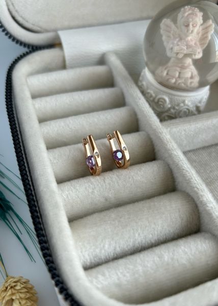 VIP Seri İç Dış Taşlı Oval Küpe Lila