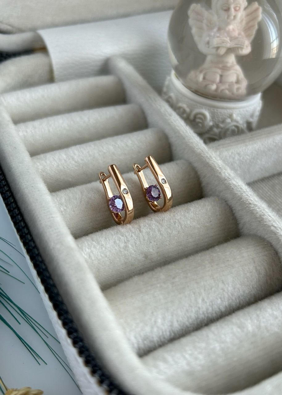 VIP Seri İç Dış Taşlı Oval Küpe Lila