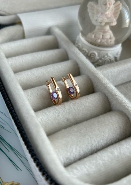 VIP Seri İç Dış Taşlı Oval Küpe Lila