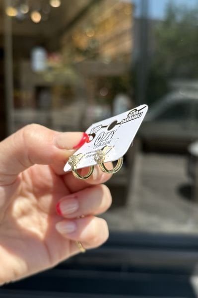 VIP Gömme Taşlı Çiçek Model Halka Küpe 14K