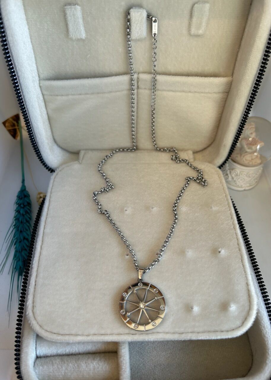 Çelik Marka Model Pusula Uzun Kolye 60 + 5 cm Gümüş Renk