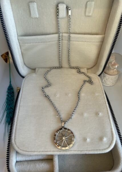 Çelik Marka Model Pusula Uzun Kolye 60 + 5 cm Gümüş Renk