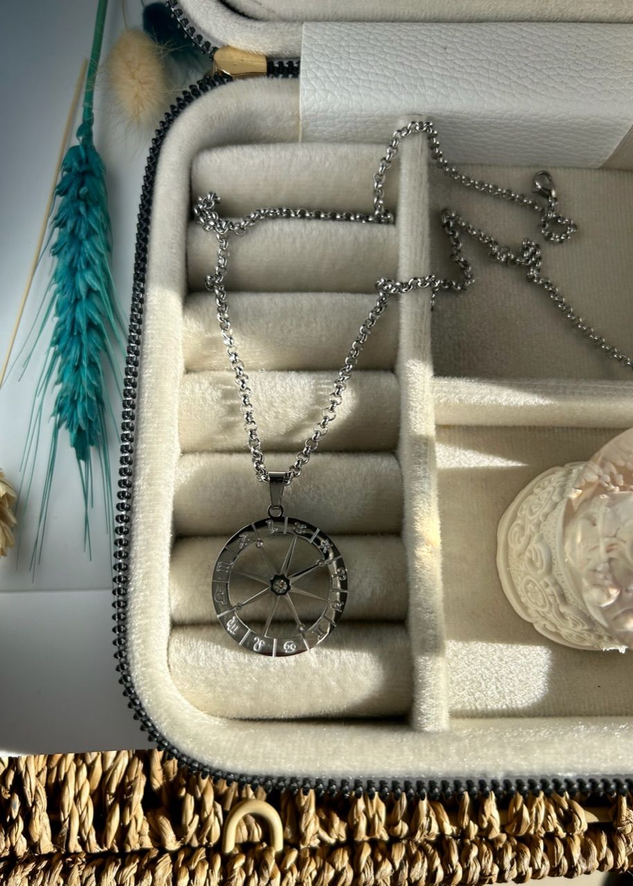 Çelik 12 Burç Kolye 60 + 5 cm Gümüş Renk