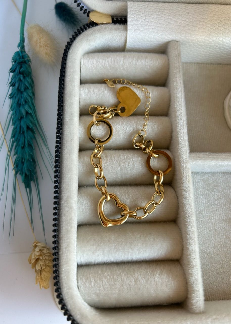 Çelik Kalp Detaylı Zincir Bileklik 15 + 5 cm