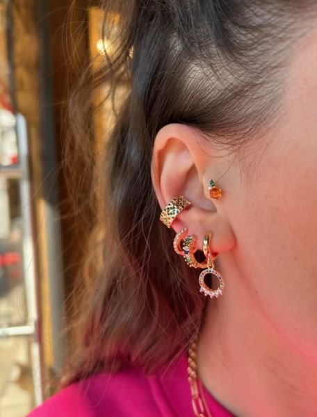 Renkli Taşlı Etnik Desen Earcuff Kıkırdak Küpe