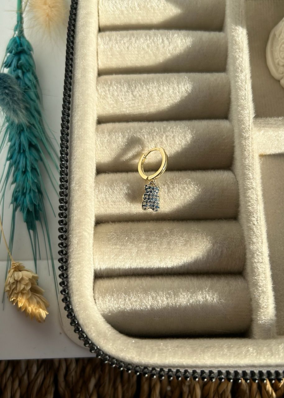 Gömme Zirkon Taşlı Ayıcık Küpe 1 Adet Mavi