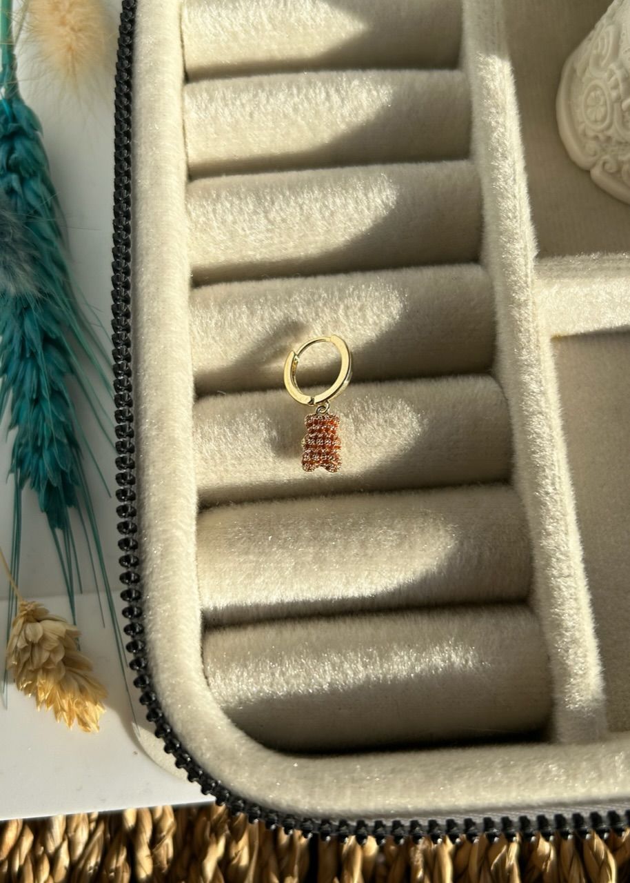 Gömme Zirkon Taşlı Ayıcık Küpe 1 Adet Turuncu