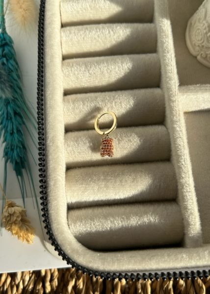 Gömme Zirkon Taşlı Ayıcık Küpe 1 Adet Turuncu