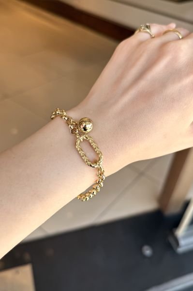 VIP Top Detaylı Oval Halka Zincir Bileklik 19 + 2 cm 14K
