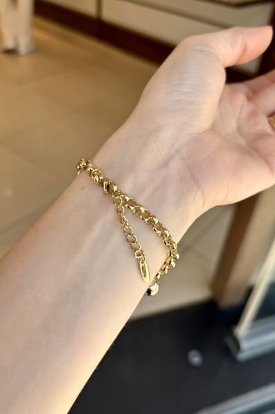 VIP Top Detaylı Oval Halka Zincir Bileklik 19 + 2 cm 14K