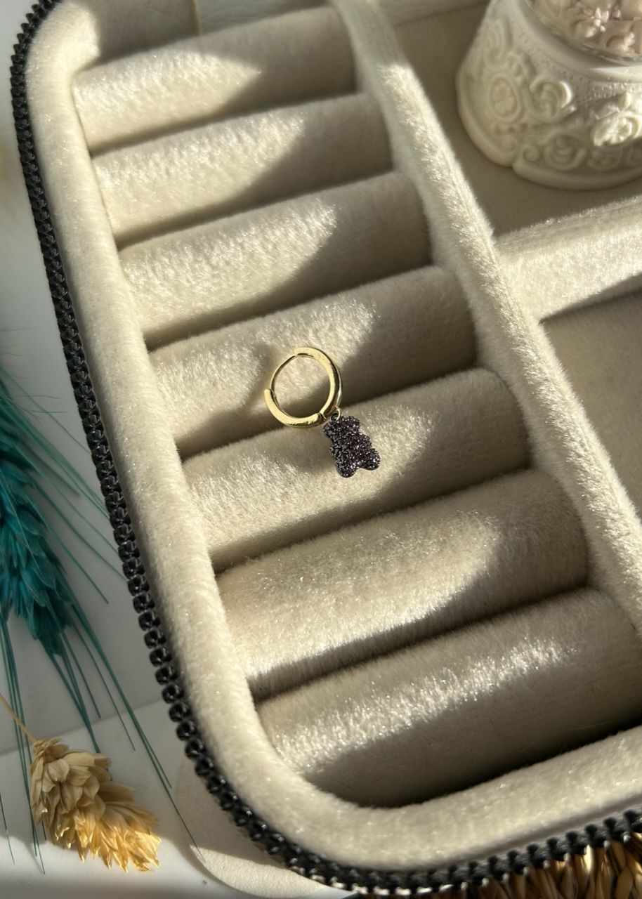 Gömme Zirkon Taşlı Ayıcık Küpe 1 Adet Mor