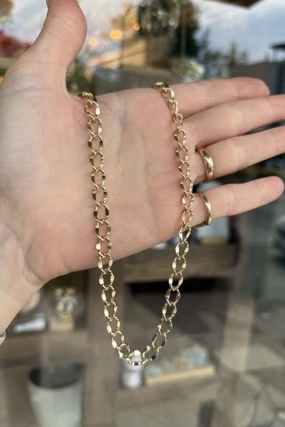 VIP Kesimli Oval Zincir Kolye 50 cm 14K