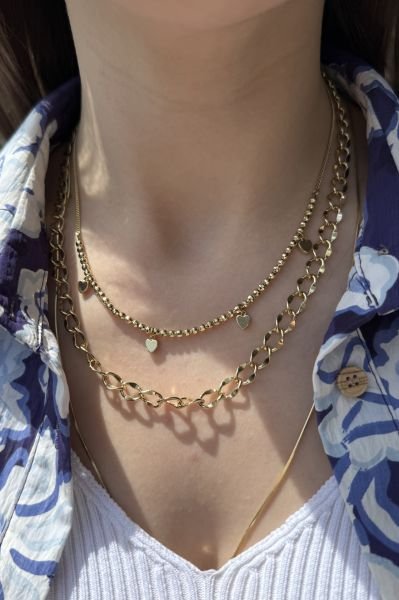 VIP Dorika Model Kalp Charmlı Kolye 45 cm 14K