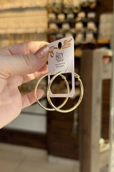 VIP İnce Sade Halka Küpe 3 cm 14K