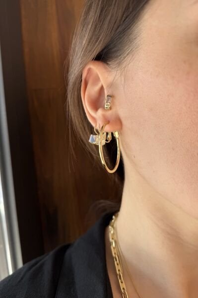 VIP İnce Sade Halka Küpe 3 cm 14K