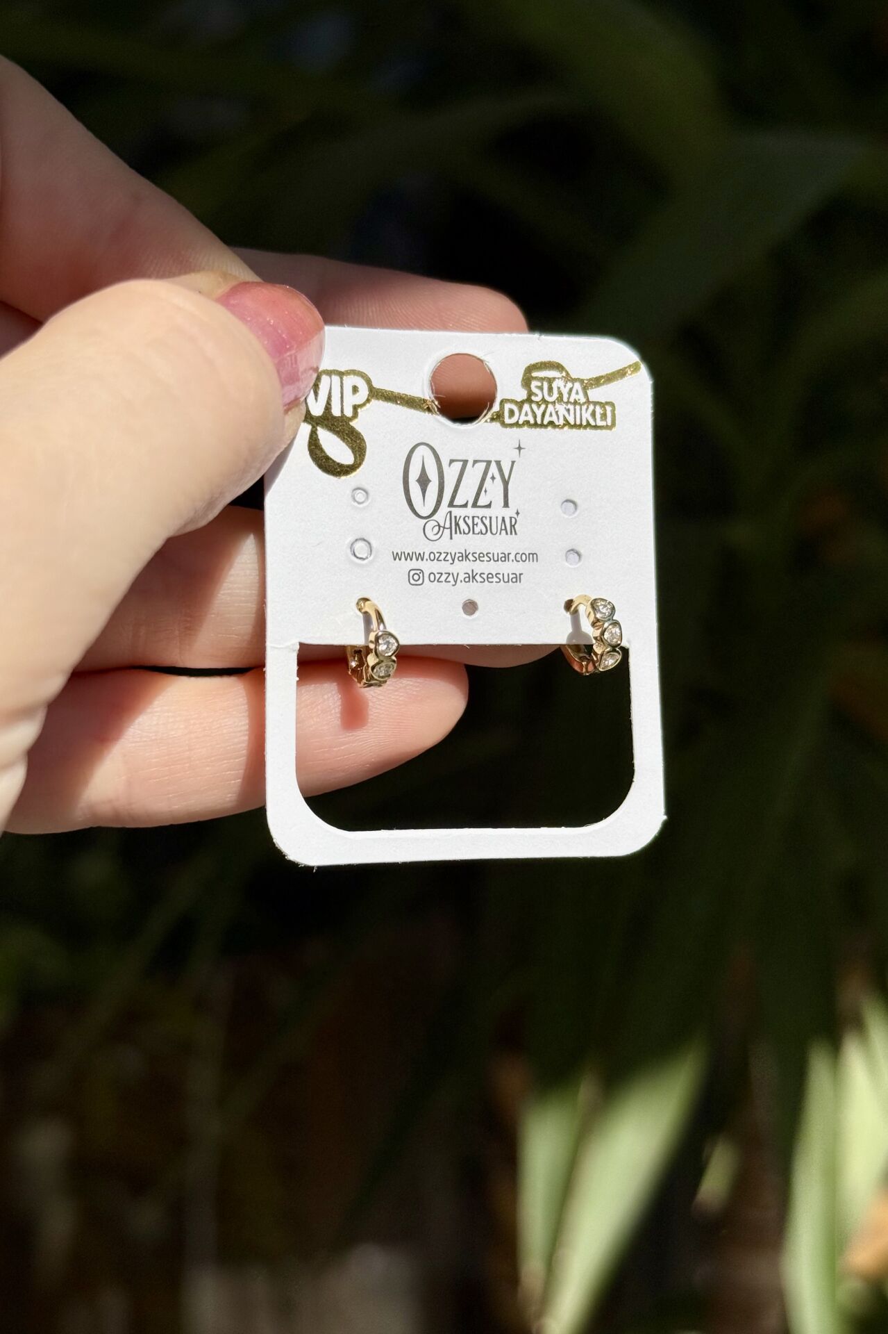 VIP 3 Yuvarlak Taşlı Minik Halka Küpe 14K
