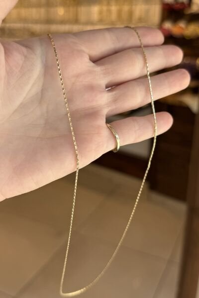 VIP İnce Kral Örgü Zincir Kolye 60 cm 14K