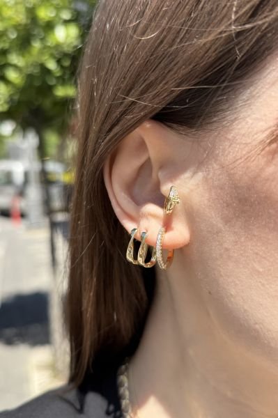 VIP Önü Sıra Taşlı İnce Klasik Halka Küpe 14K