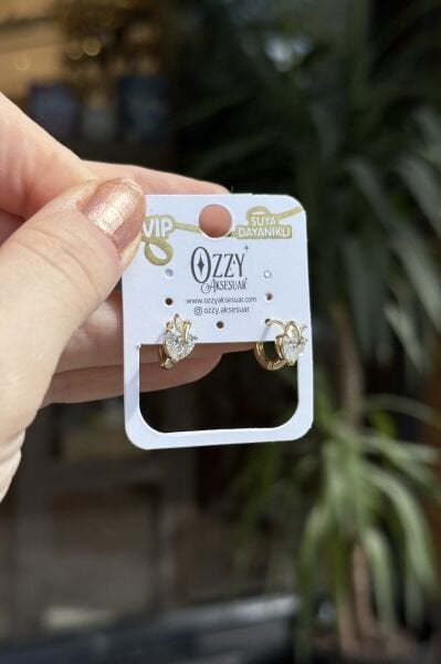 VIP Zirkon Taş Çilek Model Küçük Halka Küpe 14K