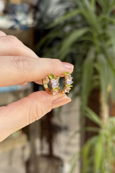 VIP Soft Renkli Sıra Zirkon Taşlı Halka Küpe 14K