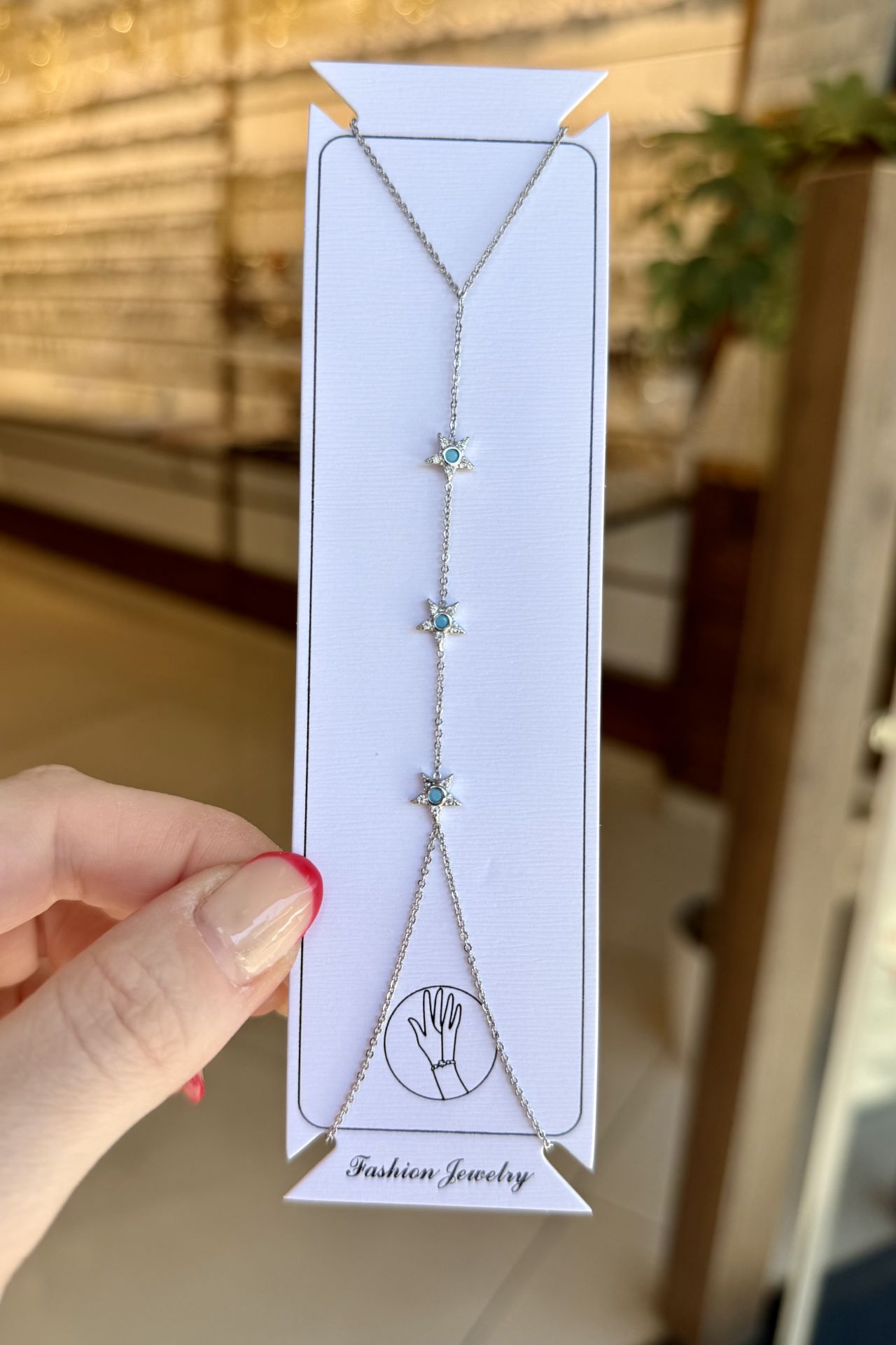 Mavi Taş Detay 3'lü Yıldız Model Şahmeran Gümüş Renk