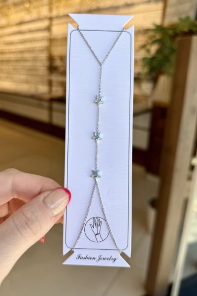 Mavi Taş Detay 3'lü Yıldız Model Şahmeran Gümüş Renk