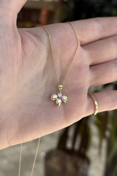 VIP Opal 3 Yapraklı Kolye 45 cm 14K