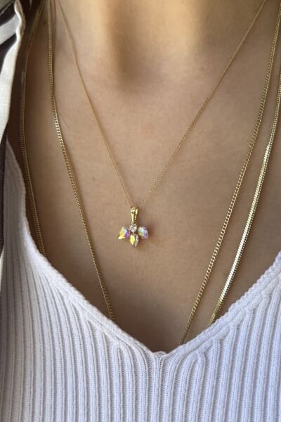 VIP Opal 3 Yapraklı Kolye 45 cm 14K